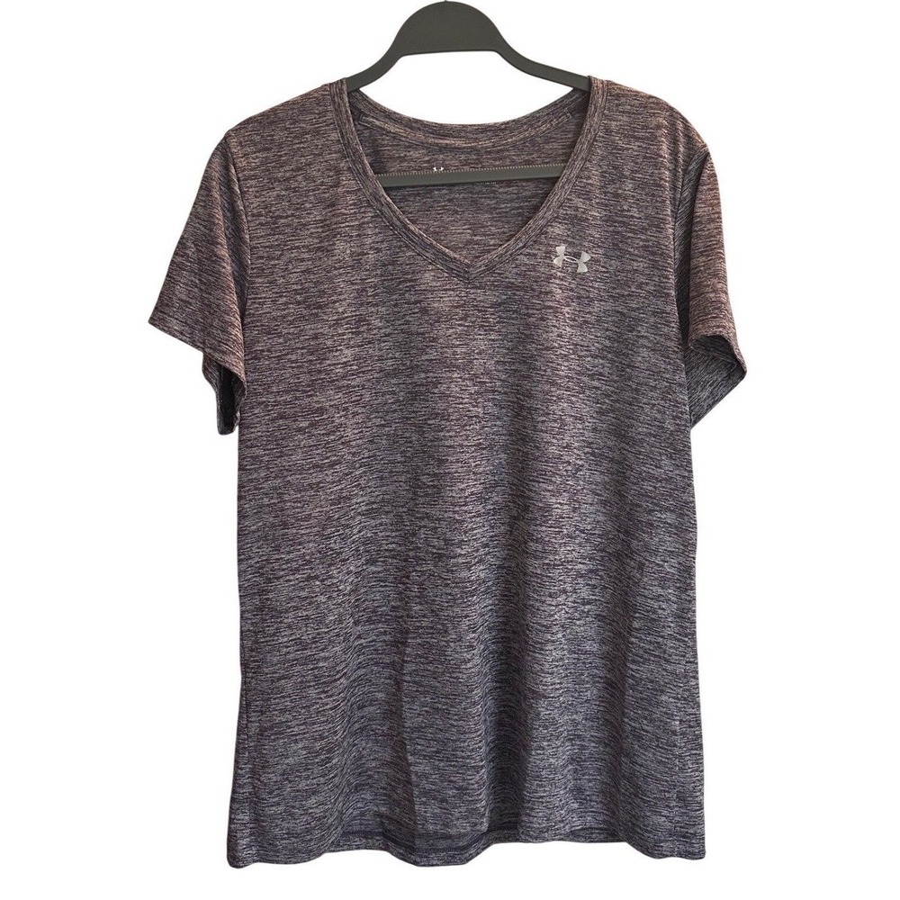 Under Armour HeatGear Womens XL V-Neck Space Dye T-Shirt Grey Athletic Top Loose